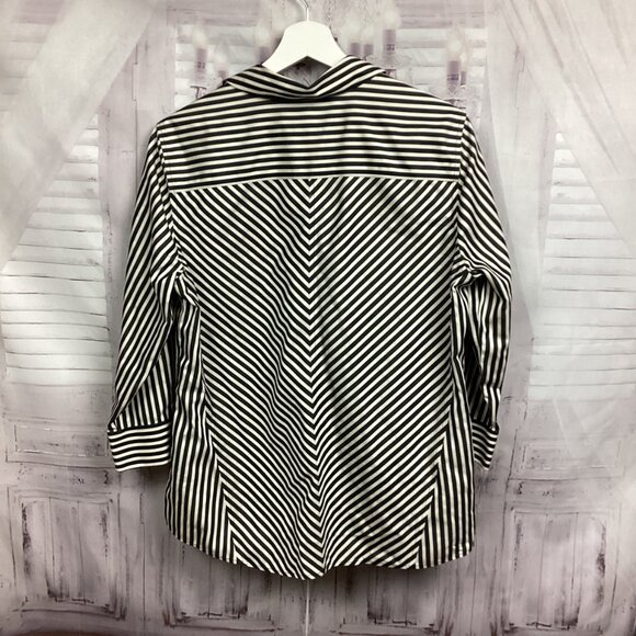 Foxcroft Striped Button Down 3/4 Sleeve Shirt Fitted 10 - Picture 7 of 9